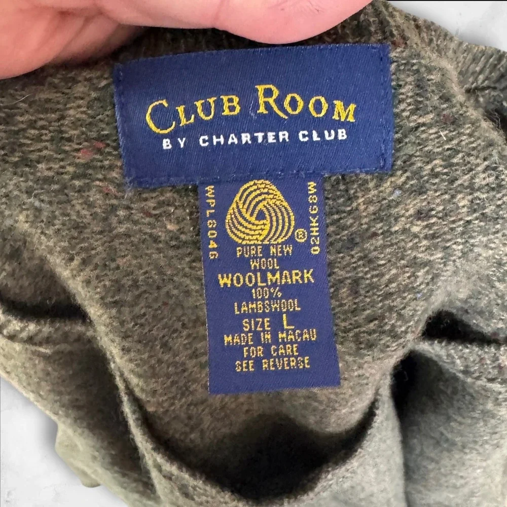 Club Room by‎ Charter Club Men's V Neck Sweater 100% Lambswool Green Size L